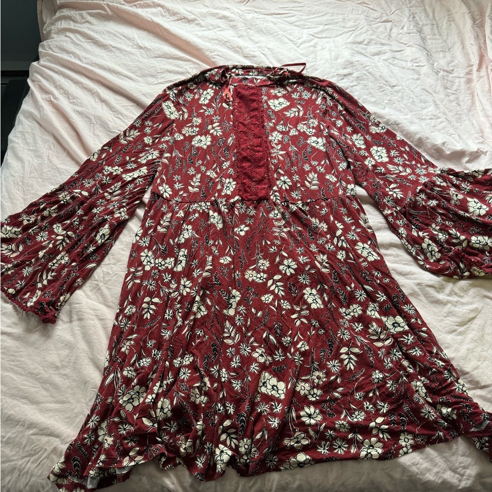 Floral Red and White Boho Dress